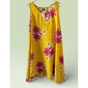 Aloha Fashion Yellow Hibiscus Floral‎ Rayon Sleeveless Shift Dress One Size NEW